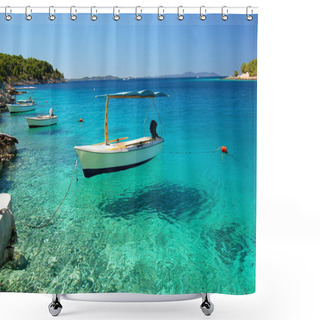 Personality  Boats In A Quiet Bay Of Milna On Brac Island, Croatia Shower Curtains