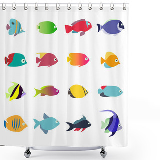 Personality  Aquarium Fishes - Set Of Vector Icons. Isolated On White Background. Shower Curtains