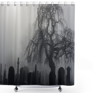 Personality  Spooky Old Cemetery On A Foggy Day Shower Curtains