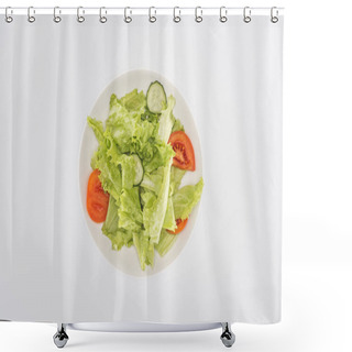 Personality  Top View Of Chopped Salad On Plate Isolated On White Shower Curtains