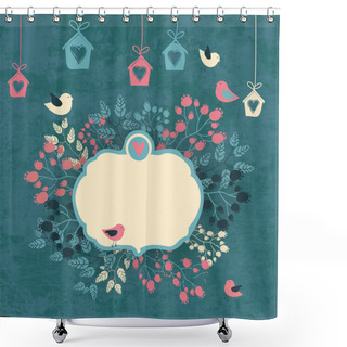 Personality  Vintage Floral Background With Cute Birds In Pastel Colors Shower Curtains