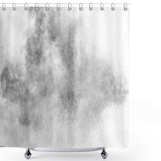 Personality  Black Particles Explosion Isolated On White Background.  Abstract Dust Overlay Texture. Shower Curtains