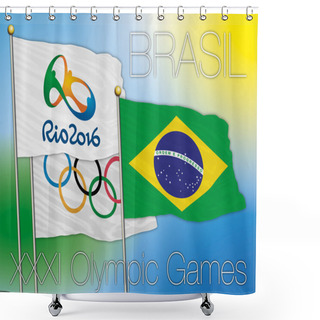 Personality  Rio De Janeiro 2016 Flag And Symbols, Editorial Shower Curtains