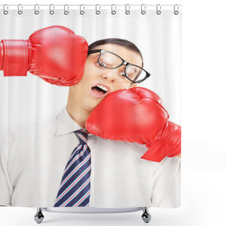 Personality  Man Punched By Boxing Gloves Shower Curtains