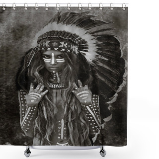 Personality  Beautiful Woman In Primitive Indian Hunter Concept Shower Curtains