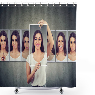 Personality  Masked Young Woman Expressing Different Emotions And Feelings  Shower Curtains