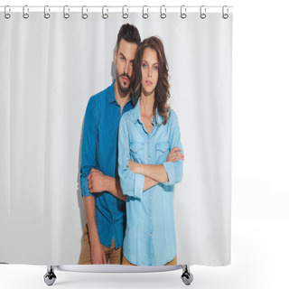 Personality  Confident Casual Woman In Front Of Her Man Shower Curtains