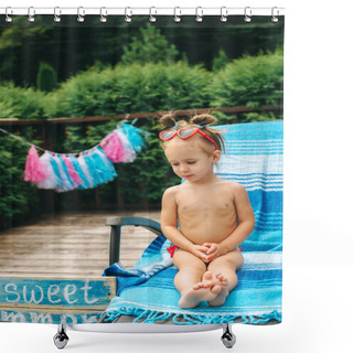 Personality  Little Girl  By The Pool Shower Curtains