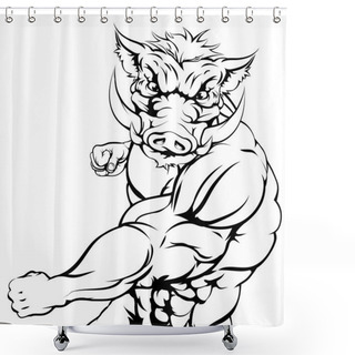 Personality  Mean Boar Sports Mascot Punching Shower Curtains