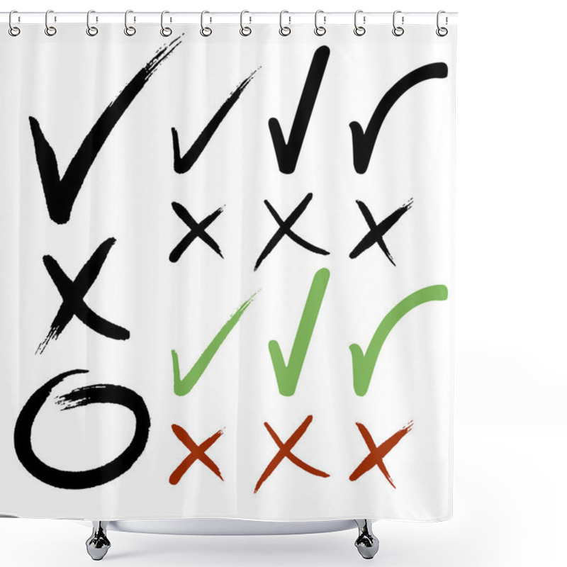 Personality  Hand Drawn Check Mark Buttons. Vector Illustration. Shower Curtains