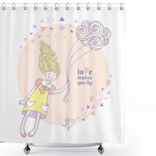 Personality  Sweet Little Girl Flying In The Sky Shower Curtains
