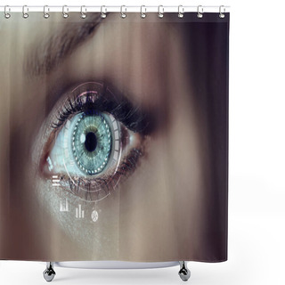 Personality  Close Up Of Woman Eye In Process Of Scanning Shower Curtains
