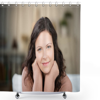Personality  Beautiful Woman With A Gentle Smile Shower Curtains