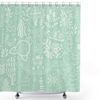 Personality  Vector Floral Seamless Pattern With Forest, Owl, Trees. Shower Curtains
