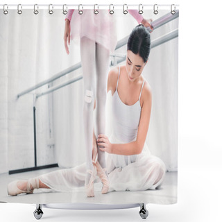 Personality  Cropped Shot Of Young Ballet Teacher Training With Little Student In Ballet School   Shower Curtains