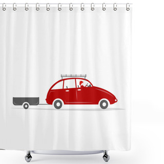 Personality  Man Driving Red Car With Boxes On The Roof Rack Shower Curtains