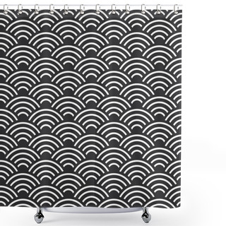 Personality  Seamless Pattern Abstract Scales Simple Nature Seamless Pattern With Japanese Wave Circle Pattern Black And White Background. Vector Illustration Shower Curtains