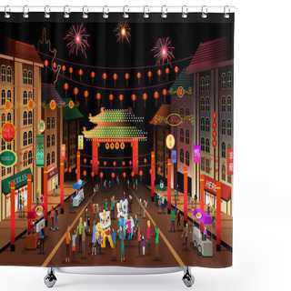 Personality  People Celebrating Chinese New Year Shower Curtains