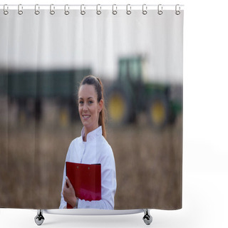 Personality  Agronomist In Field During Corn Harvest Shower Curtains