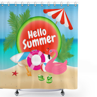 Personality  Hello Summer Season Background And Objects Design With Flamingo  Shower Curtains