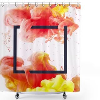 Personality  Creative Design With Yellow And Red Paint Swirls In Black Square Frame, Isolated On White Shower Curtains