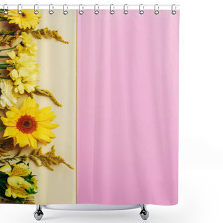 Personality  Top View Fo Beautiful Flowers Arranged On Beige And Pink Backdrop Shower Curtains