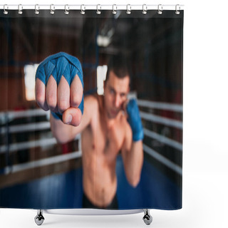 Personality  Boxer In Blue Wrist Wraps Training  Shower Curtains