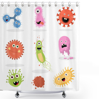 Personality  Cute Bacteria, Virus, Germ Cartoon Character Set Shower Curtains
