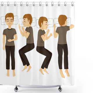 Personality  Illustration Set Of Man In Four Different Sleeping Poses Shower Curtains