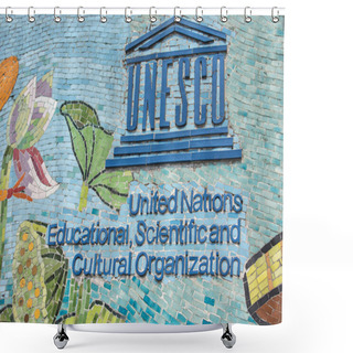Personality  UNESCO Logo On Longest Mosaic Wall In The World. Shower Curtains