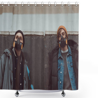 Personality  Street Artists In Respirators Standing At Wall Shower Curtains