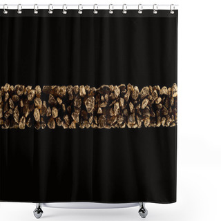 Personality  Top View Of Golden Textured Stones In Horizontal Tight Row Isolated On Black Shower Curtains