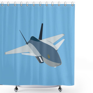 Personality  Illustration Of Unmanned Aerial Vehicle With Ukrainian Trident Symbol On Blue Background Shower Curtains