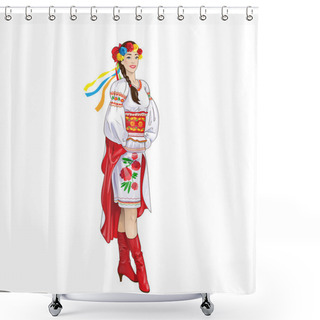 Personality  Woman In Ukrainian National Traditional Costume Shower Curtains