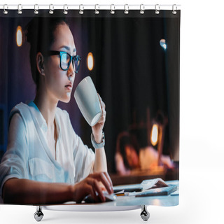 Personality  Businesswoman Working Late In Office  Shower Curtains