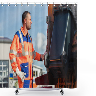 Personality  Garbage Collection Worker Putting Bin Into Waste Truck Shower Curtains