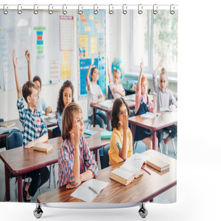 Personality  Kids Raising Hands In Class Shower Curtains