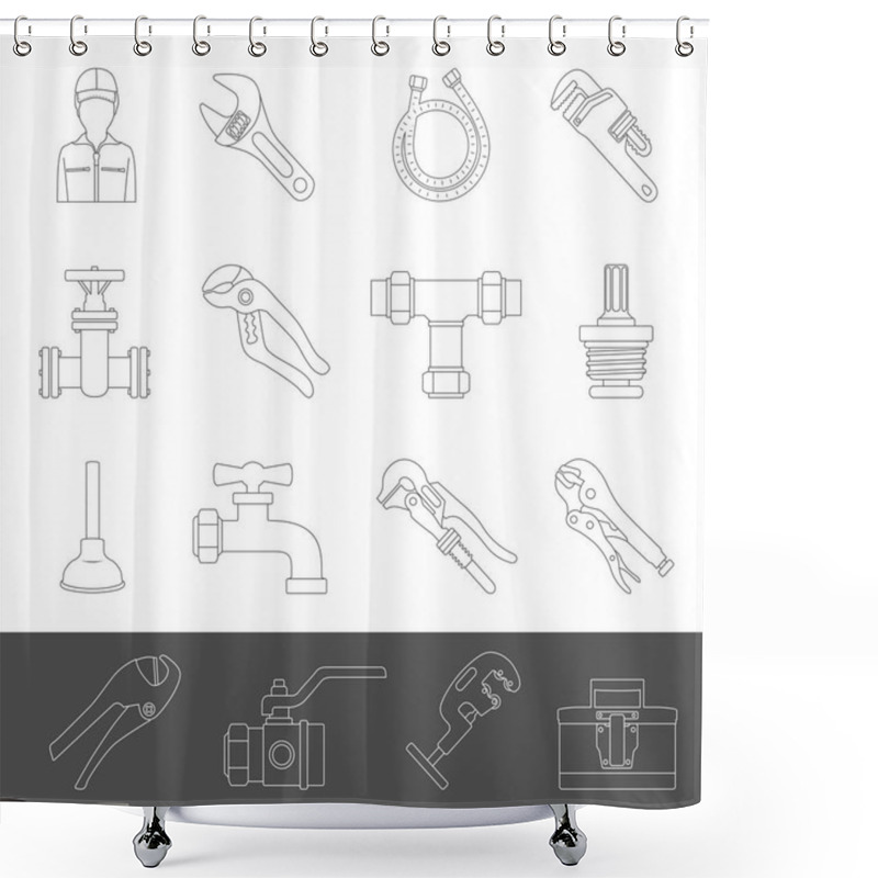 Personality  Line Icons - Plumbing Tools and Equipment shower curtains