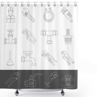 Personality  Line Icons - Plumbing Tools And Equipment Shower Curtains