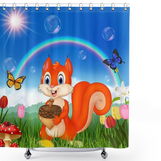 Personality  Nature Scene With Squirrel Holding An Accorn Shower Curtains