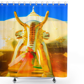 Personality  Antique Golden Elephant Statue On The Old Pagoda Of Wat Phra Singh In Chiang Mai Province, Thailand. Shower Curtains