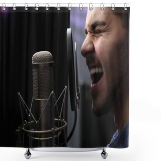 Personality  Young Singer With Microphone Recording Song In Studio Shower Curtains
