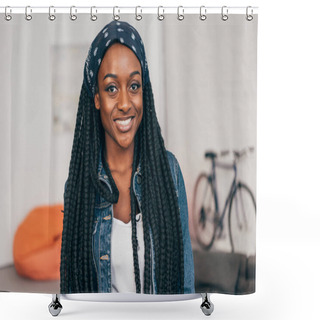 Personality  Portrait Of Young Smiling African American Woman  Shower Curtains