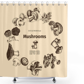 Personality  Illustration Sketch - Mushrooms  Shower Curtains