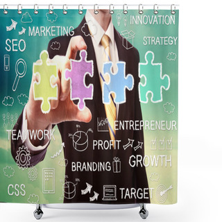 Personality  Businessman Pinching Puzzle With Ideas Shower Curtains