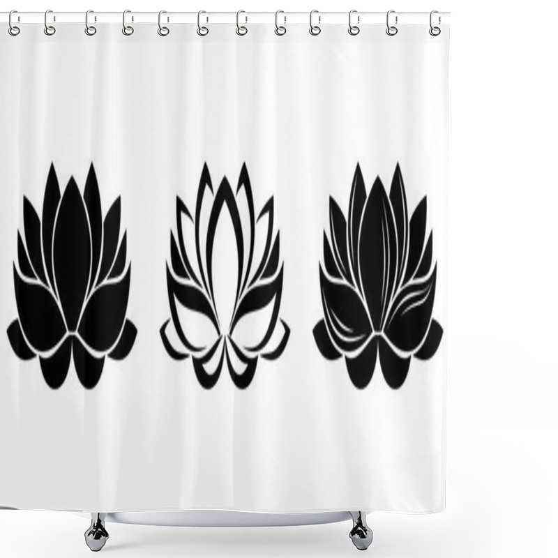 Personality  Lotus Flowers Silhouettes. Set Of Three Vector Illustrations. Shower Curtains