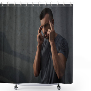 Personality  Handsome Tired Man Suffering From Headache Shower Curtains