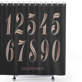 Personality  Numbers Font. Classical Elegant Font Of Numbers With Contemporary Geometric Design. Beautiful Elegant Retro Stencil Numeral, Dollar And Euro Symbols. Vintage And Retro Typographic. Vector Illustration Shower Curtains