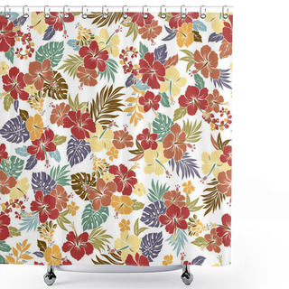 Personality  Beautiful Tropical Flower And Plant Seamless Pattern, Shower Curtains