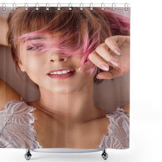 Personality  Attractive Woman With Pink Hair Shower Curtains